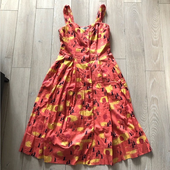 Emily and Fin Sweetheart Neckline Flare Dress in Orange Size S - Picture 1 of 12